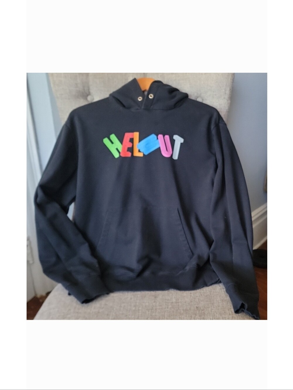 Helmut Lang Black Hoodie with Multicolor Lettering